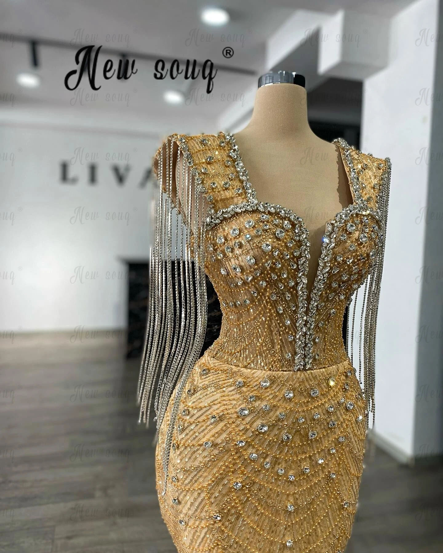 Vestidos de noite com borla, vestido de baile de luxo, Aso Ebi Mermaid Party, segunda recepção, robe de champanhe, 2022