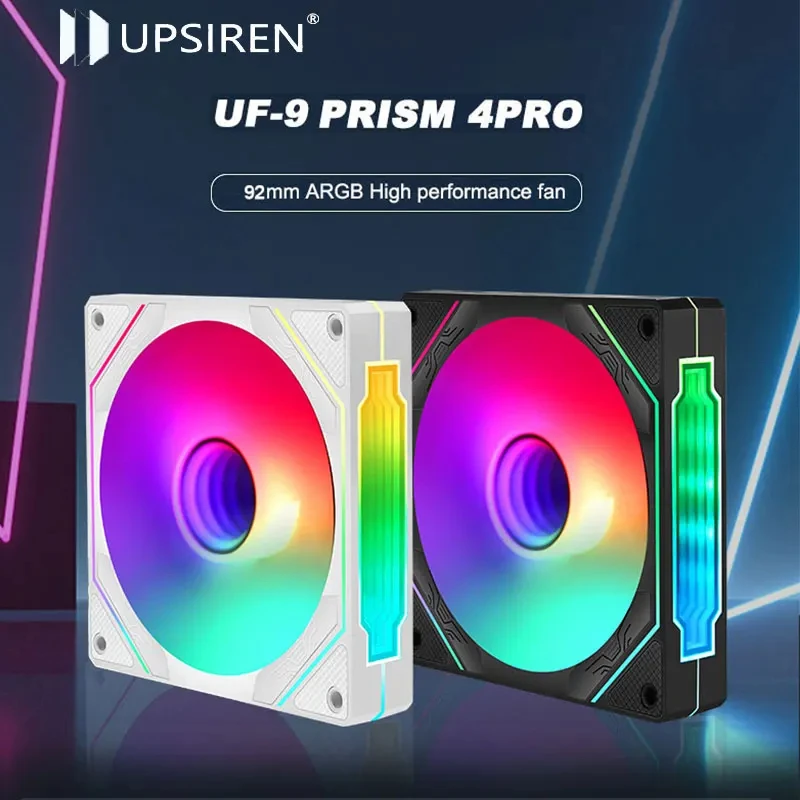 UPSIREN UF-9 프리즘 4 프로 컴퓨터 섀시 선풍기 92mm ARGB 4 핀 PWM 저소음 냉각 선풍기, 12V 대용량 풍량 40CFM/800-2500RPM