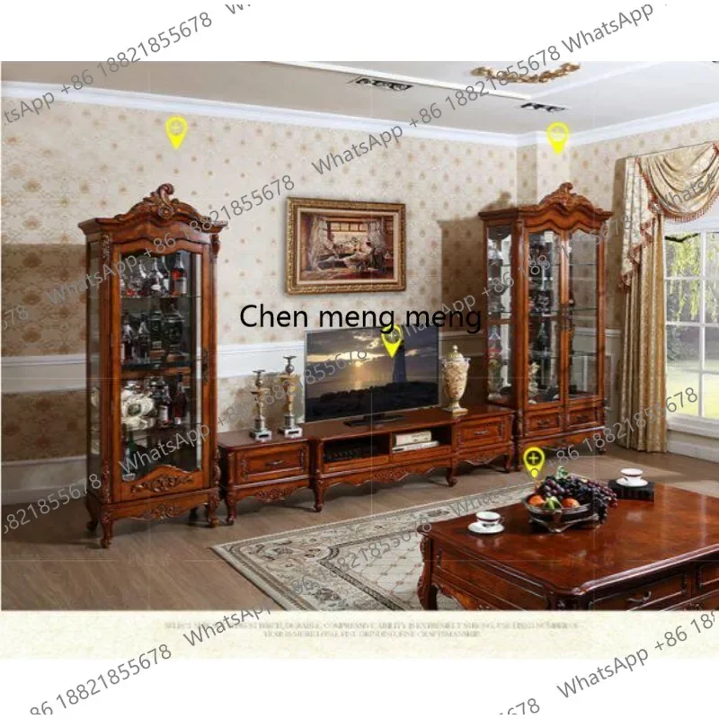 

RR Solid wood European style American glass cabinet living room household double door red wine display TV combination sideboard