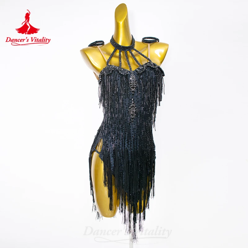 Vestido personalizado com franja de dança latina para mulheres Vestidos de competição, Vestidos de competição, Roupas Performance, Tango e Cha Cha, Senior AB Stones