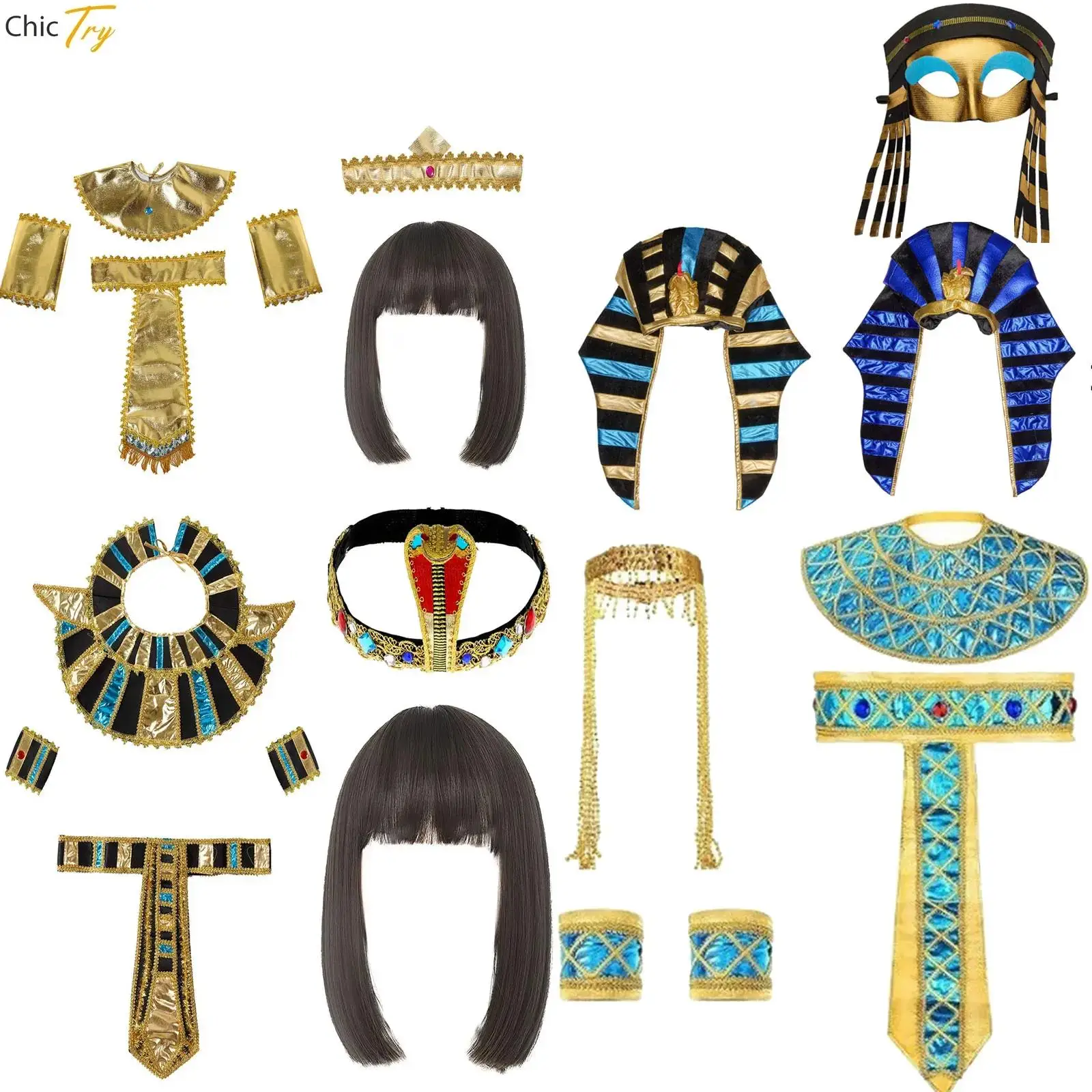 20 Style Egyptian Accessories Pharaoh Cleopatra Roleplay Costumes Headwear Neck Collar Waist Belt Wrist Bands King Queen Cosplay