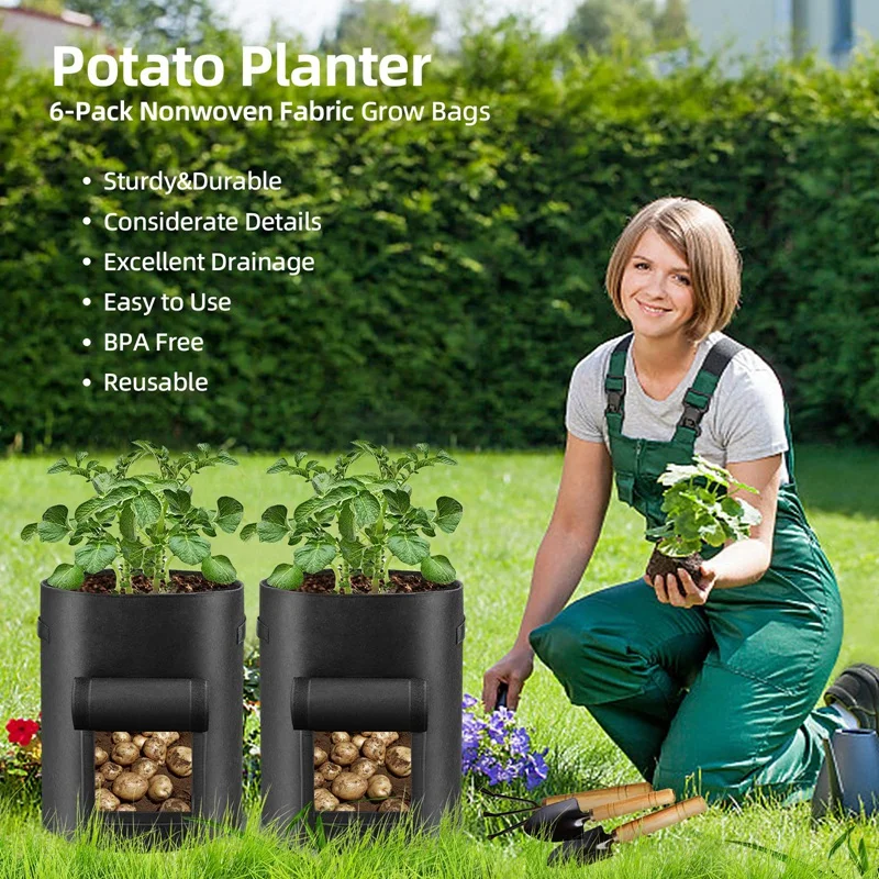 Potato Grow Bags With Flap Window,Garden Planting Bag With Durable Handle,Plant Pots For Tomato, Vegetable And Fruits