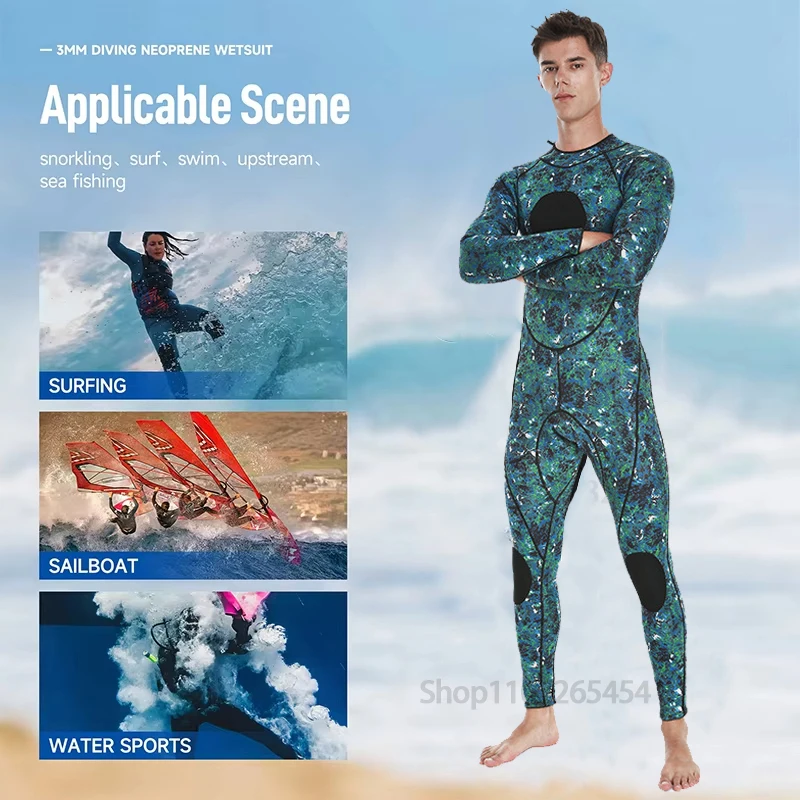 

3MM Neoprene Wetsuit Men Scuba Diving Suit Deepwater Spearfishing Snorkeling Surfing Drifting One Piece Set Thermal Swimsuit