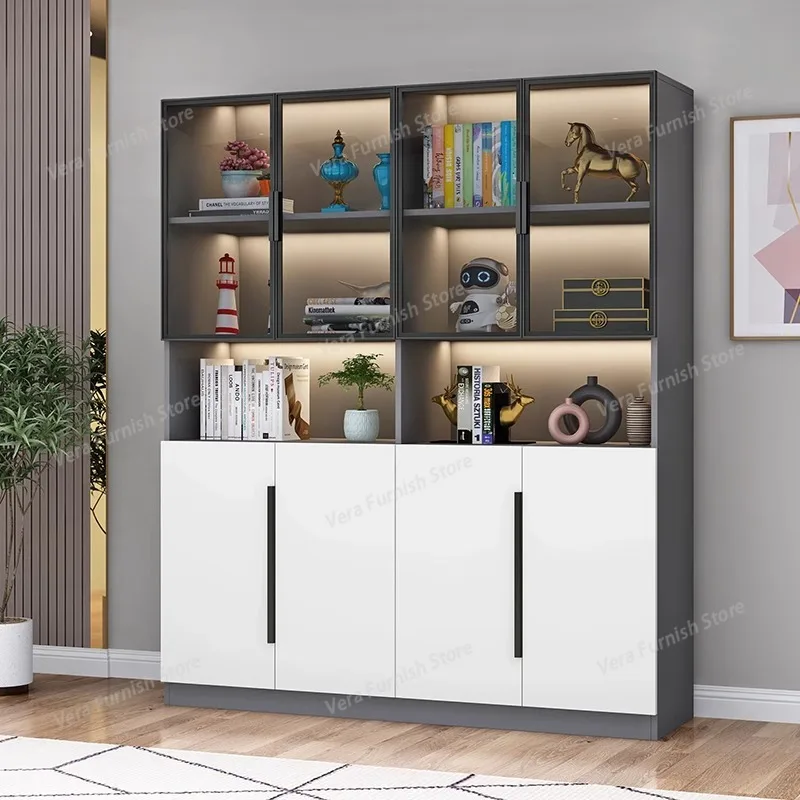 

Nordic Creative Bookcase Modern Minimalist with Glass Door Floor-standing Bookcase Storage Cabinet Study Home Furniture FYBK