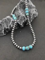 Boho Turquoise Silver Color Beaded Necklace Pendant Design, Unisex Retro Ethnic Style, Perfect for Western, Music Festivals, Gifts 4