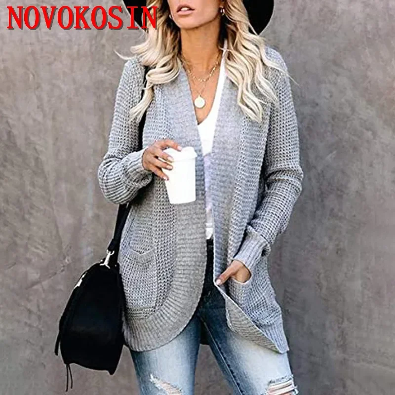 

12 Colors Oversize Loose Knitwear With Pocket Winter Women Knitted Outstreet Coat Long Sleeves Arc Cardigan Vintage Sweater