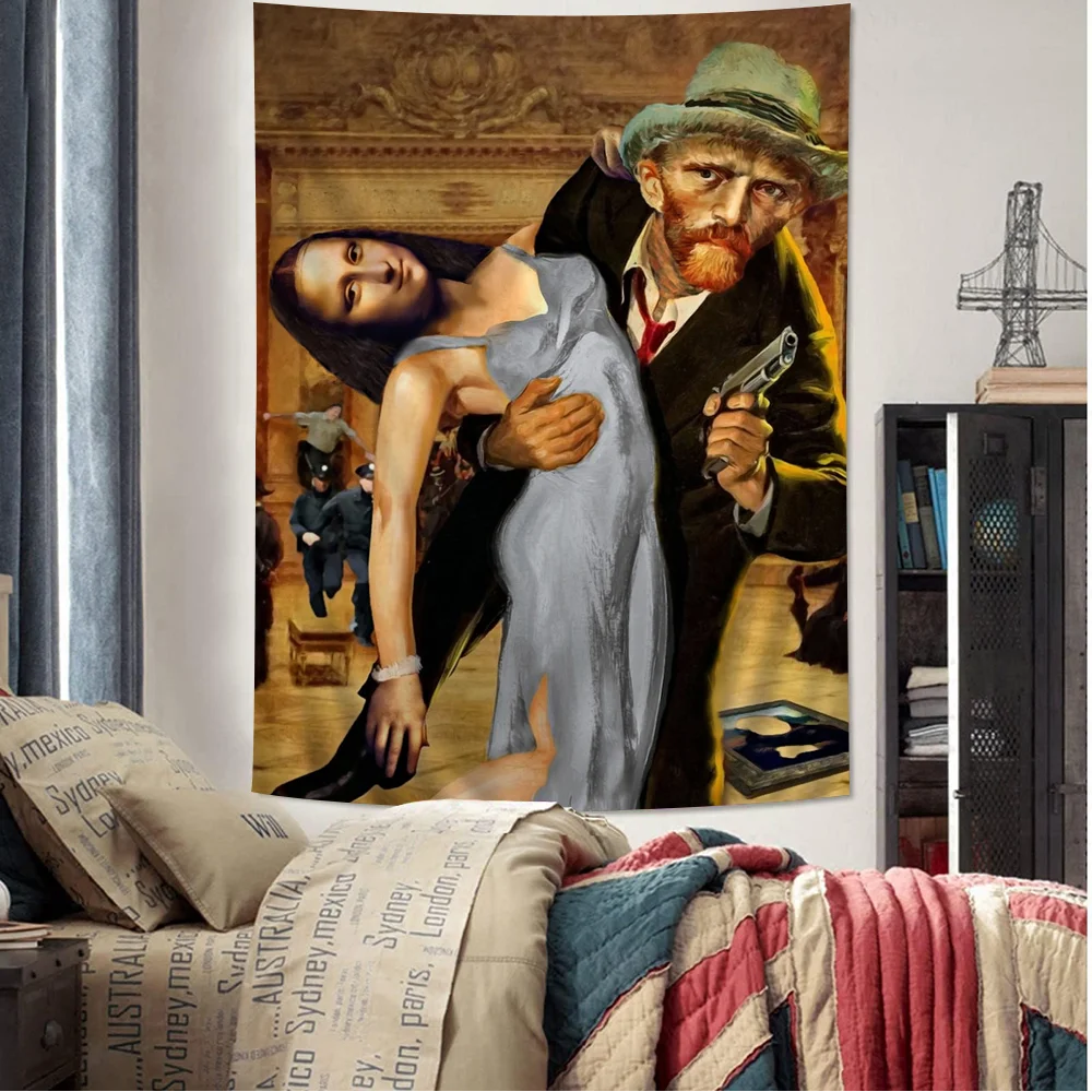 

Van Gogh Mona Lisa Painting Cartoon Tapestry Art Science Fiction Room Home Decor Wall Hanging Home Decor