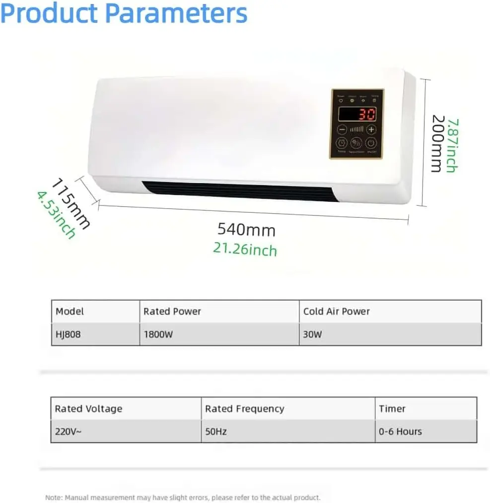 1800W 2 in 1 Portable Air Conditioner Fan Wall Mountable Desktop Use No Outdoor Unit Or Exhaust Duct PTC Fast Heating Cooling for Bedroom Garage Camper