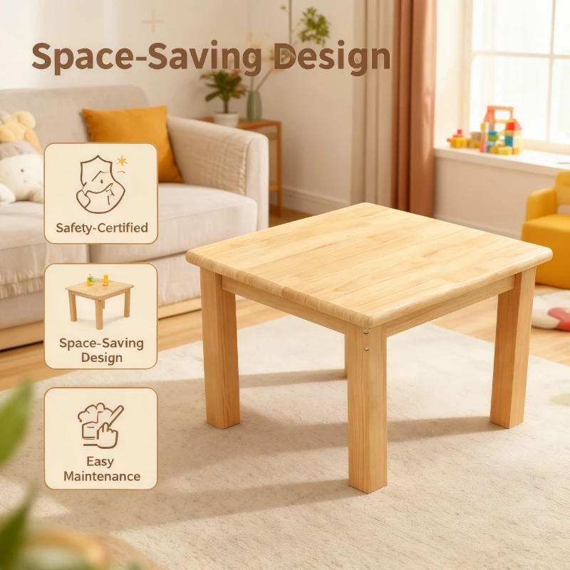 

Kids Table And Chair Set Montessori Solid Wood Adjustable Height Rounded Edges Non Toxic Finish Study Activity Preschool Toddler