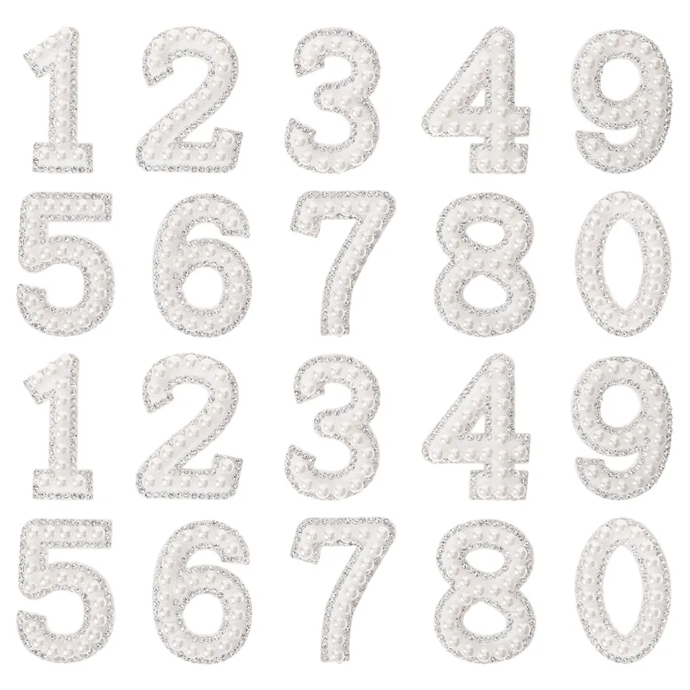 

20pcs Rhinestone Pearl Hot Diamond Appliques Iron On Numbers Glitter Decorative Sewing For Clothes Shoes Hats Bags Accessories