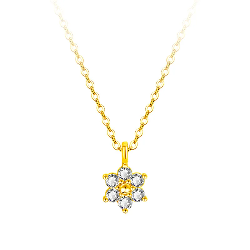 

925 Sterling Silver Zircon Golden Color Flowers Necklace Small Fresh Pendant Light Luxury Jewelry for Women Valentine's Day Gift
