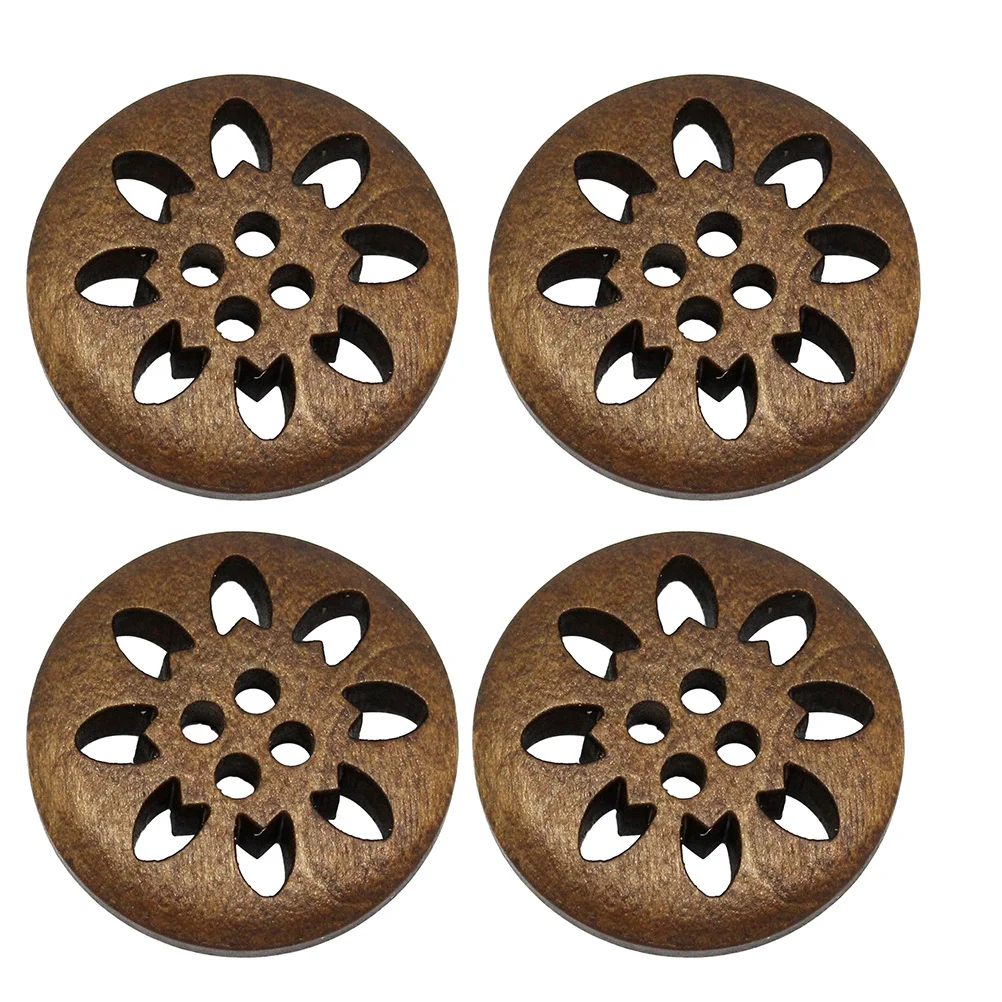 

50pcs Wooden Buttons Brown Snow Pattern Four-Hole Painted Craft Buttons For Sewing Knitting Diy Scrapbook Sweaters Decor