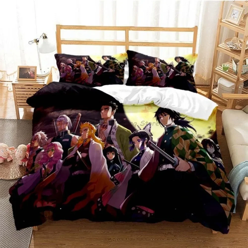 Hot Anime Demon Slayer Bedding Set Japanese Cartoon Bed Linen 200x220 Teens Girls Twin Single Queen King Full Duvet Cover Sets