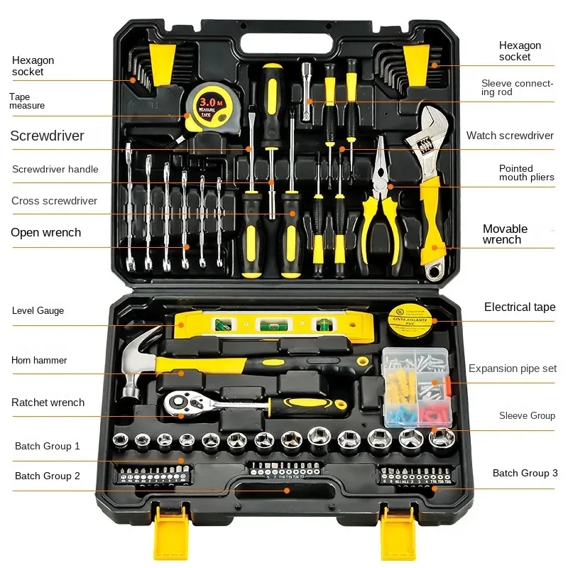 

108 PCS Tool Set General House hold Hand Tool Kit with Plastic Toolbox Storage Case Used to Car repair And home Repair