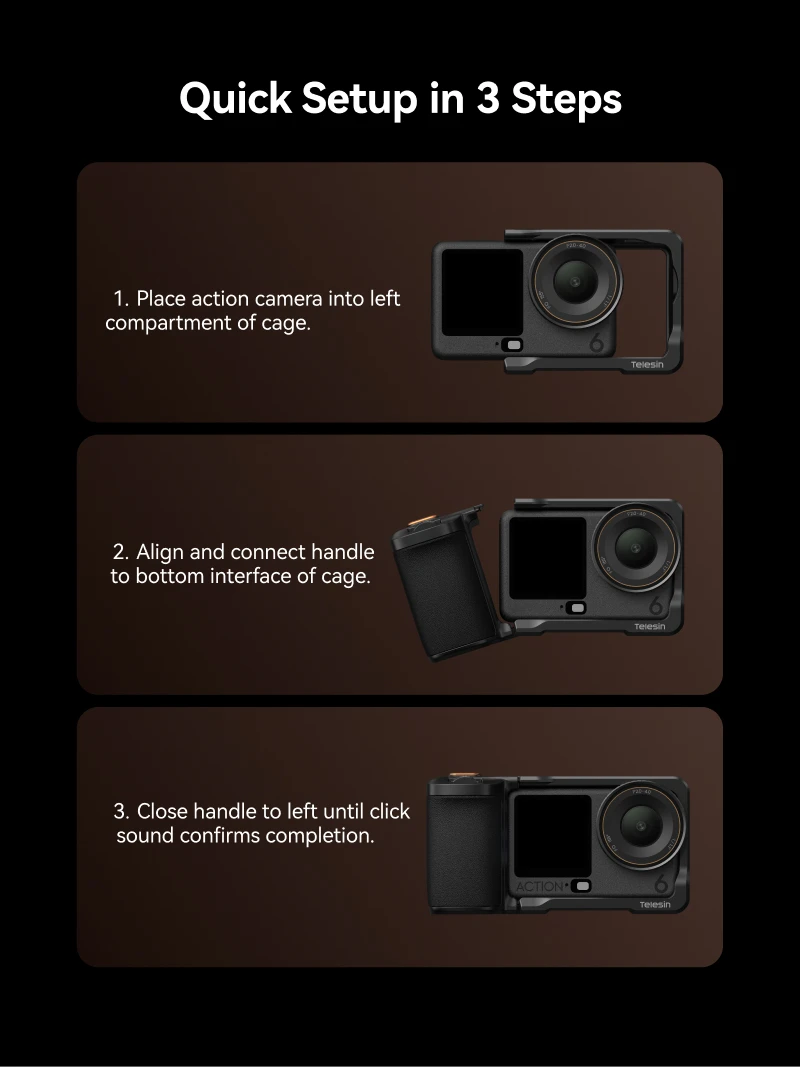 TELESIN Hilfshandgriff ZOOM Abnehmbares Fernbedienungs-Set für DJI OSMO Action6 Rabbit Cage Schnellverschluss-Schutzhülle – Detail 12