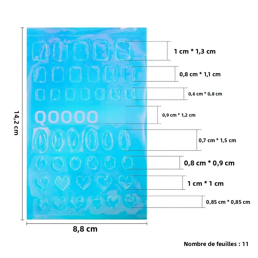 11 arkuszy naklejek na paznokcie z efektem lodowego szkła Aurora, duże holograficzne laserowe naklejki do zdobienia paznokci