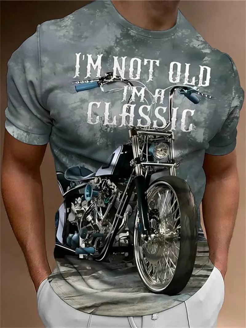 

Motorcycle Men's T-shirt 3D Print Short Sleeve Vintage Classics T Shirt Men Street Ride Biker Tops Clothing Oversized Tee Shirt