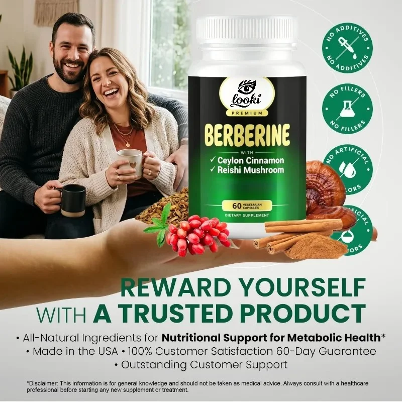 Berberine Ceylon Cinnamon and Ganoderma Mushroom Metabolic Health Supplement -60 Capsules