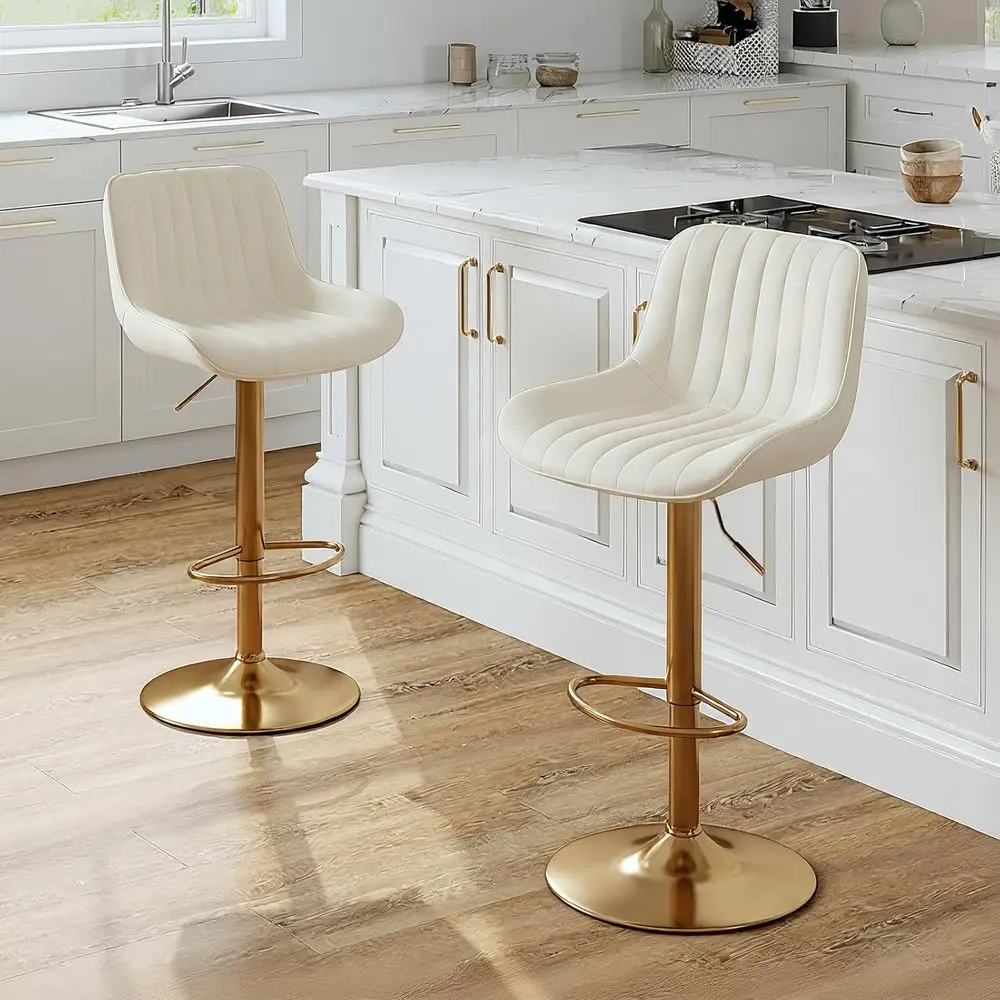 Counter Height Bar Stools Set o 2 Velvet Swivel Bar Stools with Back and ootrest Adjustable ern Gold Bar Chairs or Kitchen Islan