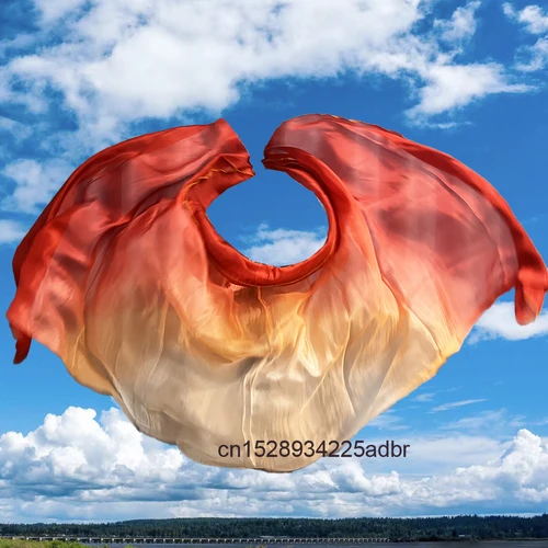 Blanco + naranja + vino rojo 100% velos de seda auténtica chales bufanda de mujer velos de danza del vientre personalizados velo de seda chino teñido hecho a mano