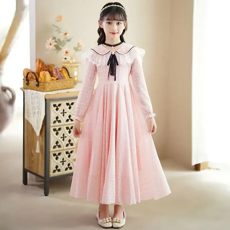 Girls' Spring Autumn 2024 New Korean Western Medium and Big 's Sleeve Children's Long Dress Princess Style