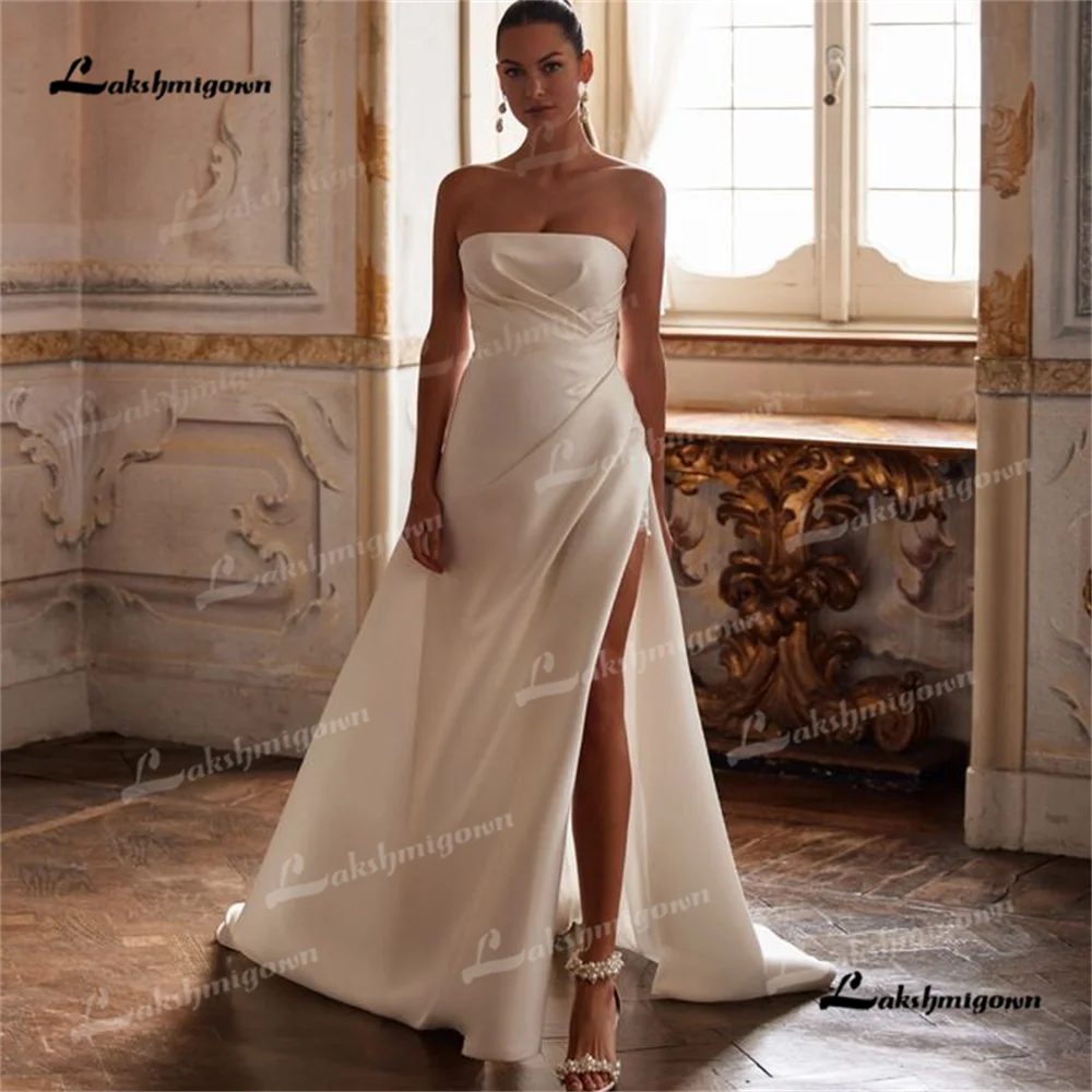 Lakshmigown Strapless A Line Wedding Dress 2025 Side Slit Court Train Wedding Gown Customizedrobe de mariéevestido de noivavesti