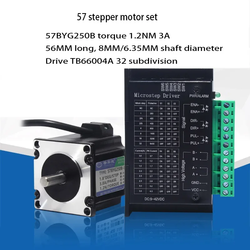 57 stepper motor set with high torque 57BYG250B 1.2N 1.8N 2.3N 2.5N+TB6600 two-phase driver 32 subdivision 4A