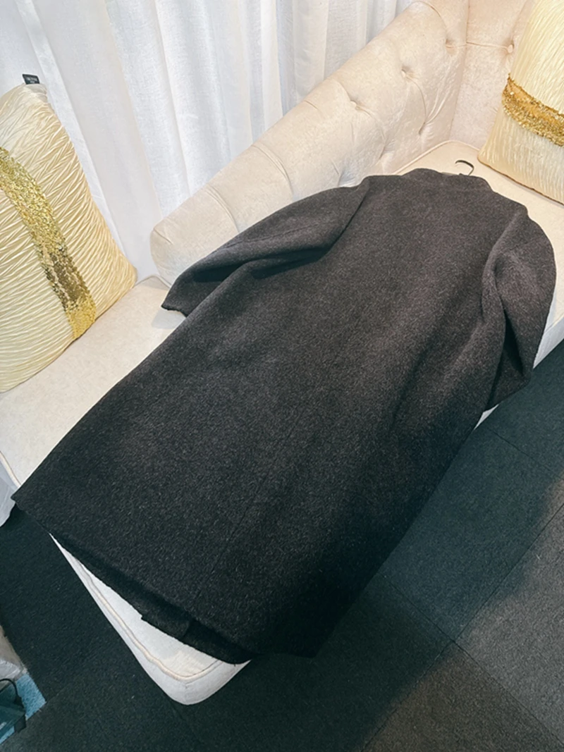 Koreaanse Sle Lange Double Breasted Dubbele Wollen Jas Bla Loose Fit Dubbelzijdige Zijden Mohair Trenchcoat Ele Pendelkleding