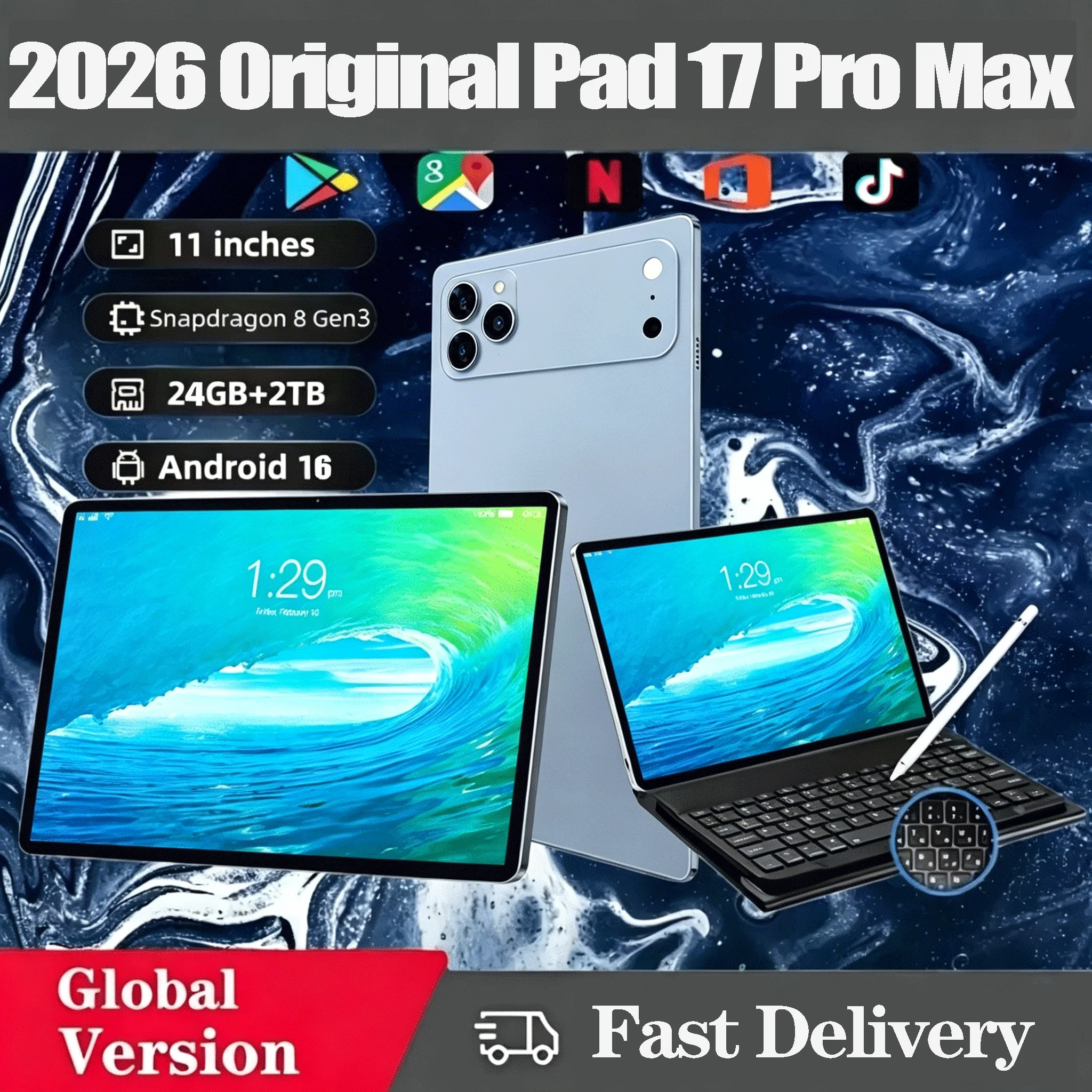 2026 NEW Pad 17 Pro Max Tablet PC 11inch 22GB+2TB Tablets Android 16 Snapdragon8Gen3 Tablette PC 20000mAh 5G Dual SIM Mini PC