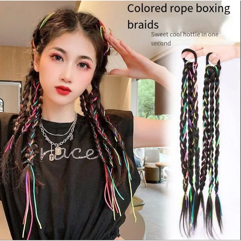 New 2pcs/1pcs Model High Quality Handmade Weave Colorful Rope Wigs Hair Accessories For Women  Girls Gift