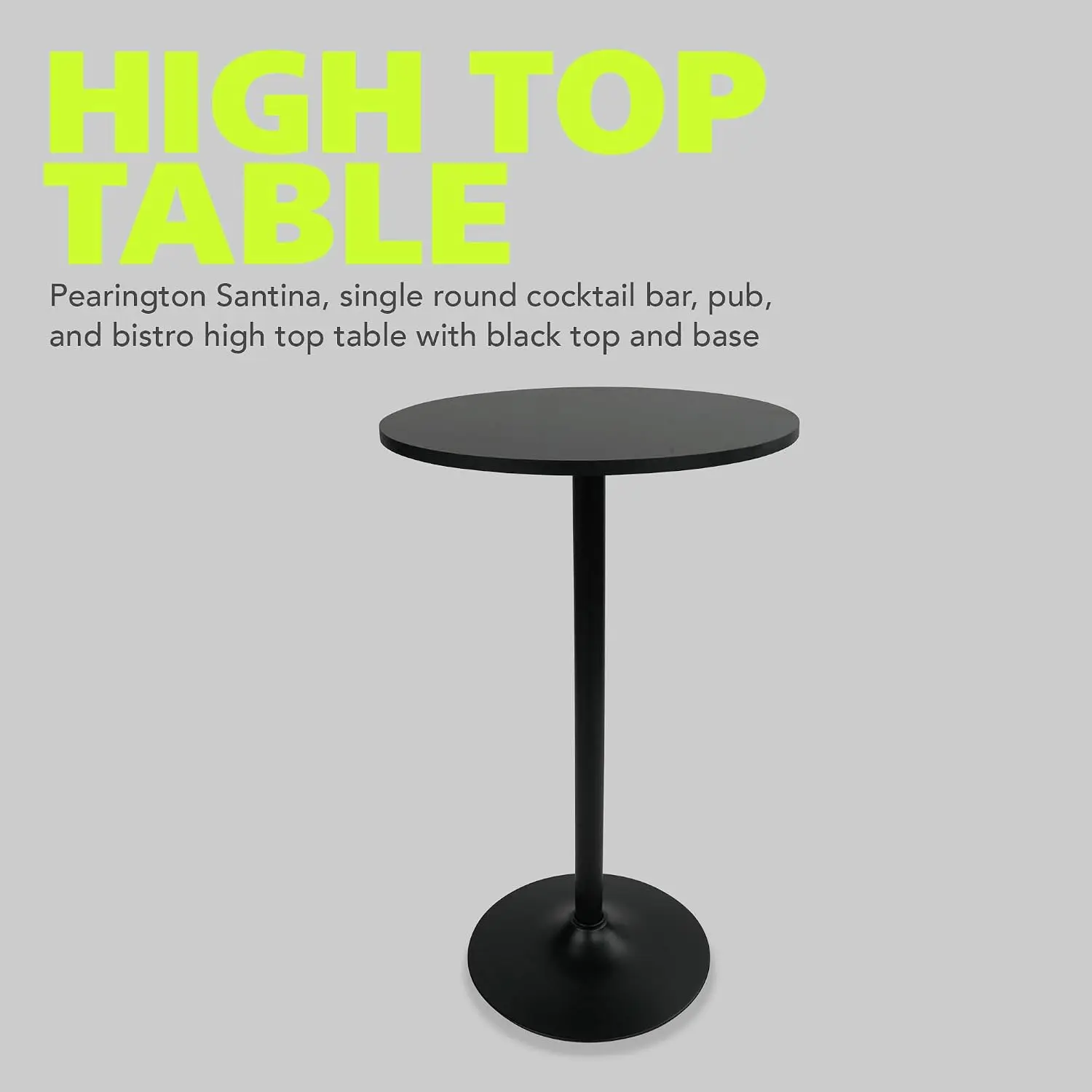 Santina, Single Round Cocktail Bar, Pub, and Bistro High Top Table with Black Base