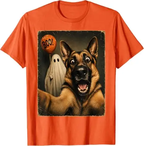 Deutscher Schäferhund Halloween Geister-Selfie Boo Hund Meme Grafik T-Shirt Y2k Gruselige Jahreszeit Hundeselfie Grafik Kleidung für Frauen Männer – Detail 12