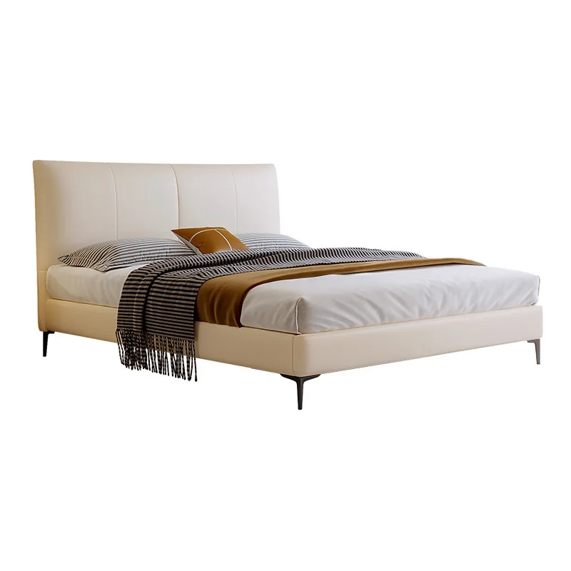 Thin bedside Italian minimalist double wedding bed Soft bag first layer cowhide bed Nordic modern light luxury leather bed