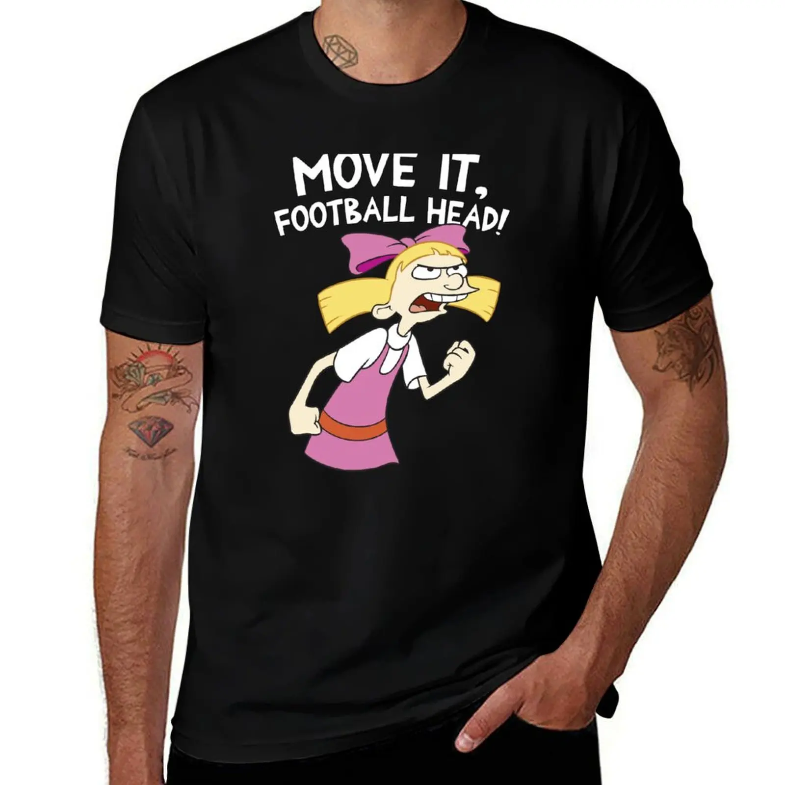 Hey Arnold! Helga Move It Football Head T-Shirt Functional Casual Short Sleeve Tee T-Shirt