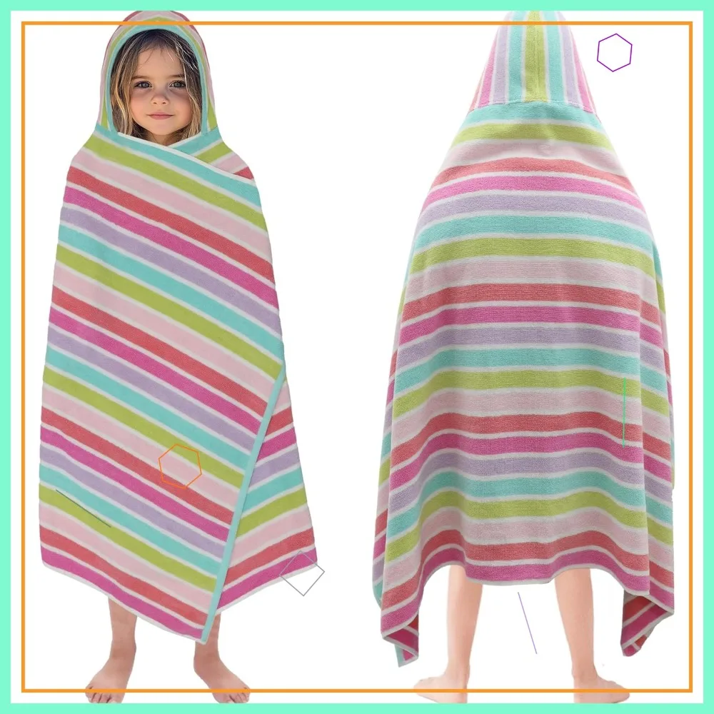 

Kids Hooded Bath Towel Wrap - 100% Cotton, Oversized, Super Soft, Absorbent, Quick Dry - 30x60 - Pink