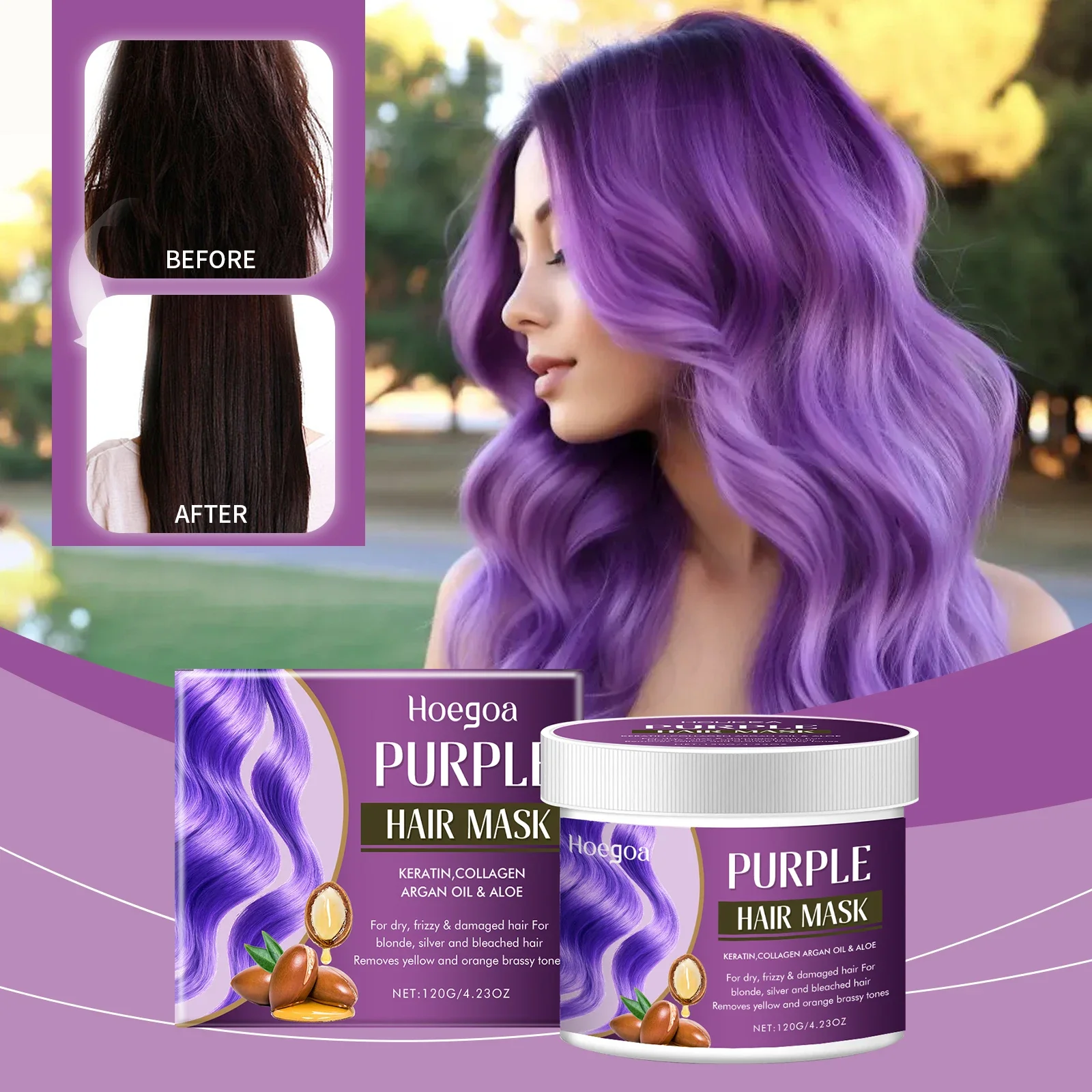 

Magical Purple Hair Mask Lock Color Purple Hair Mask Cover Gray Hair Fade Yellow Suitable For Hair Dye Care Products 120g