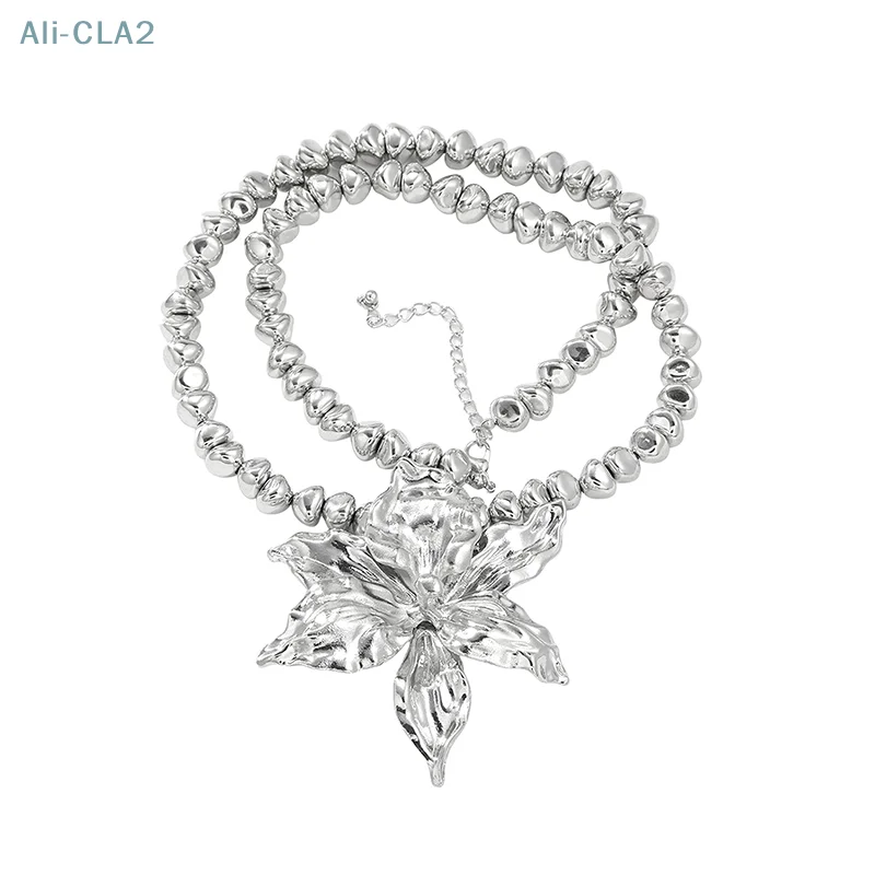 2024 New Silver Oversize Flower Pendant Necklaces For Women Vintage Statement Jewelry Choker Necklace Gifts image 5