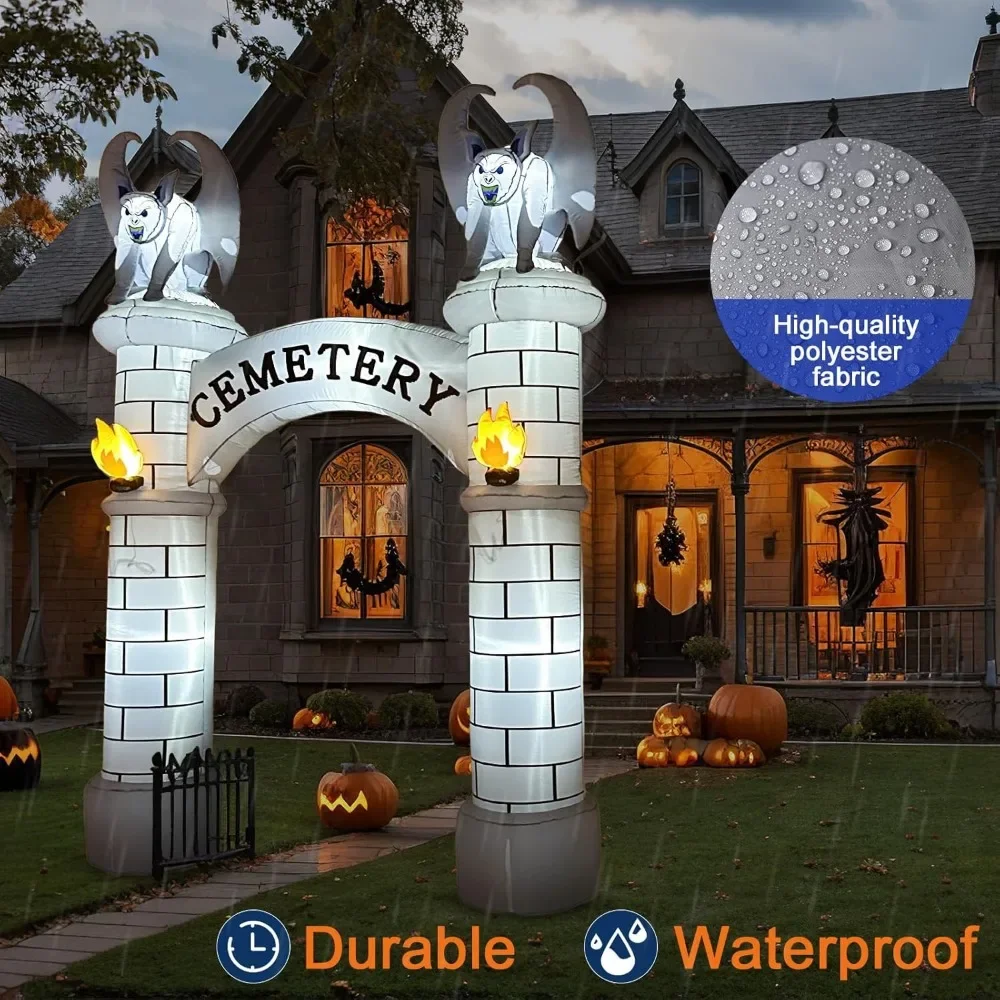 10FT Halloween Inflatables Outdoor Decorations, Giant Cemetery Archway Halloween Blow up Yard Decorations with LED Lights