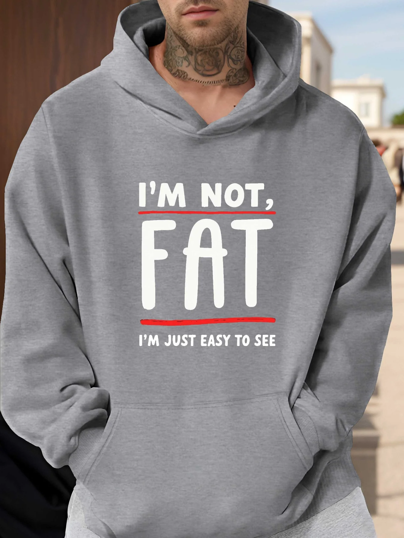 سويت شيرت رجالي بغطاء للرأس - "ليست زيادة الوزن. أنا فقط بسهولة ملاحظة." نمط