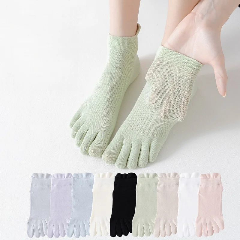 Women's Cotton Toe Socks Spring Summer Fall Breathable Mesh Thin Low Cut Ankle Socks for Casual Sports 1 3 6 9 Pairs Solid Color