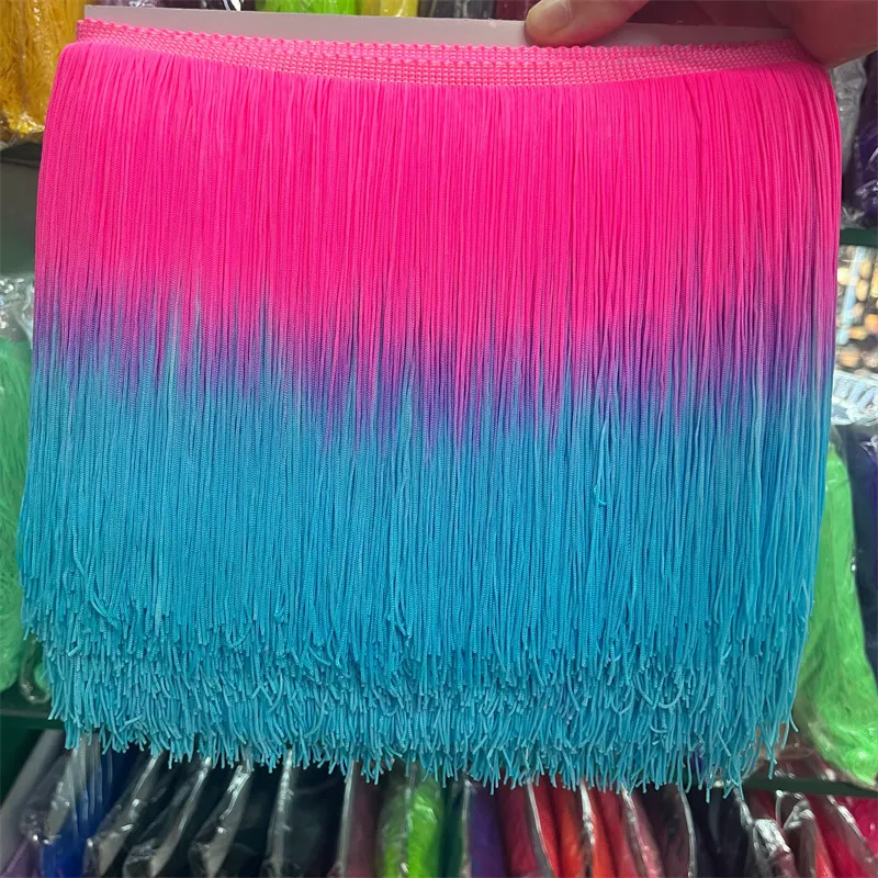 1x0.2M Colorful Gradient Tassel Fringe Trimming For Clothing Sewing Stage Latin Dress Home Decoration Lace Trim DIY Accessories