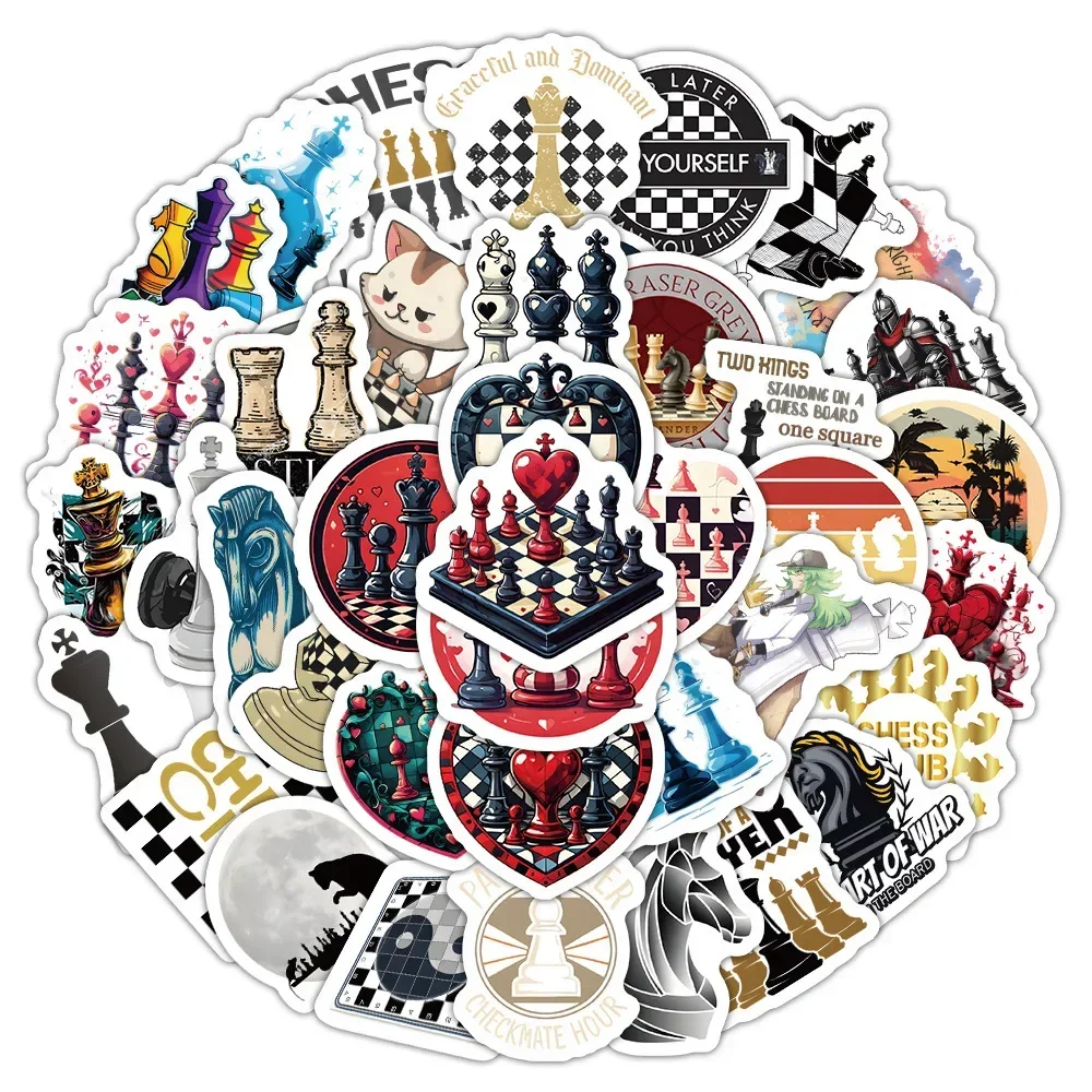 10/60 Stück Schach-Sport-Cartoon-Graffiti-Aufkleber, Kreative Brettspiel-Sticker für Koffer, Gitarre, Gepäck, Wasserfeste Aufkleber, Kinderspielzeug-Geschenk