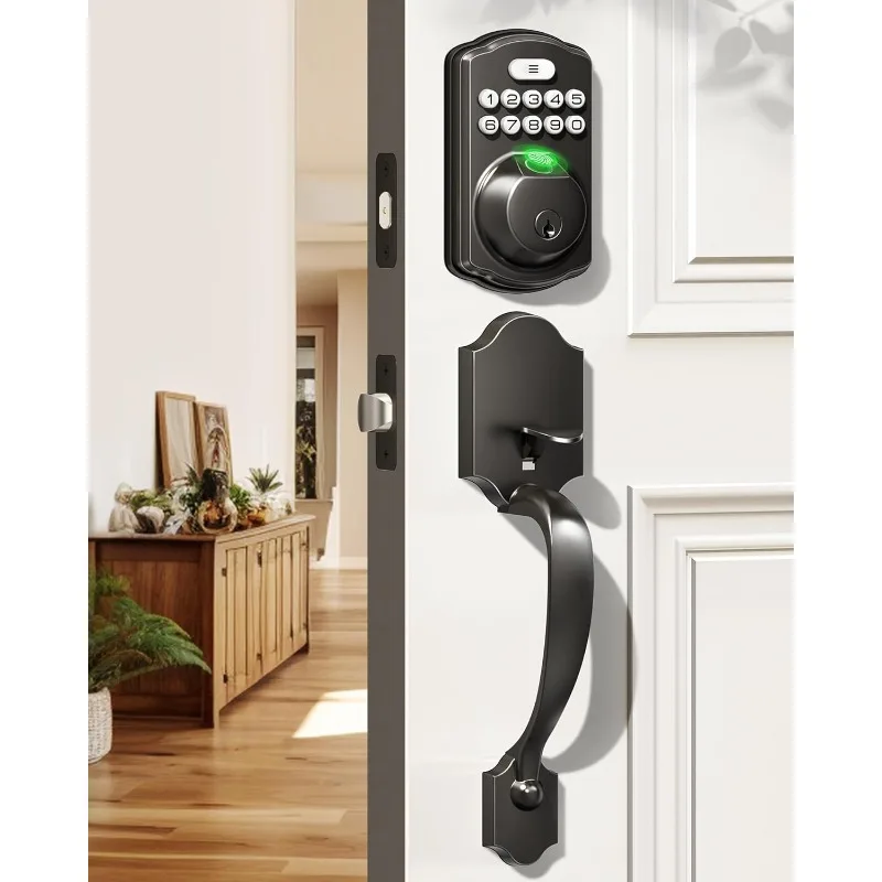 

Fingerprint Door Lock Set, Keyless Entry Door Lock, Front Handle Set, Electronic Keypad Deadbolt with Lever Handle, 2 Keys