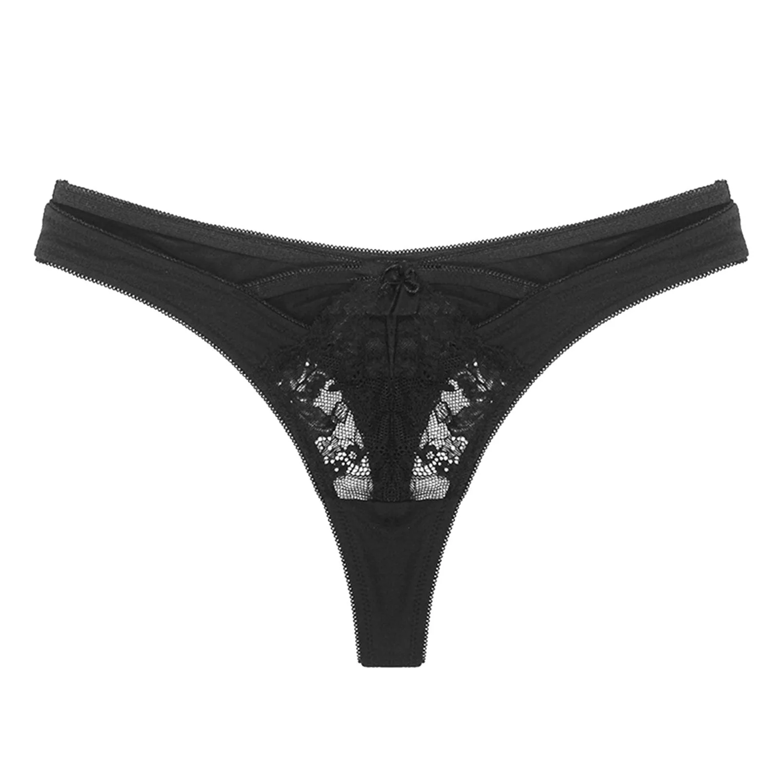 Ladies Thongs Panties Low Waist Panties V Shape Lace Transparent Lingerie For Women Sexy Hollow Thong Bowknot Ropa Mujer