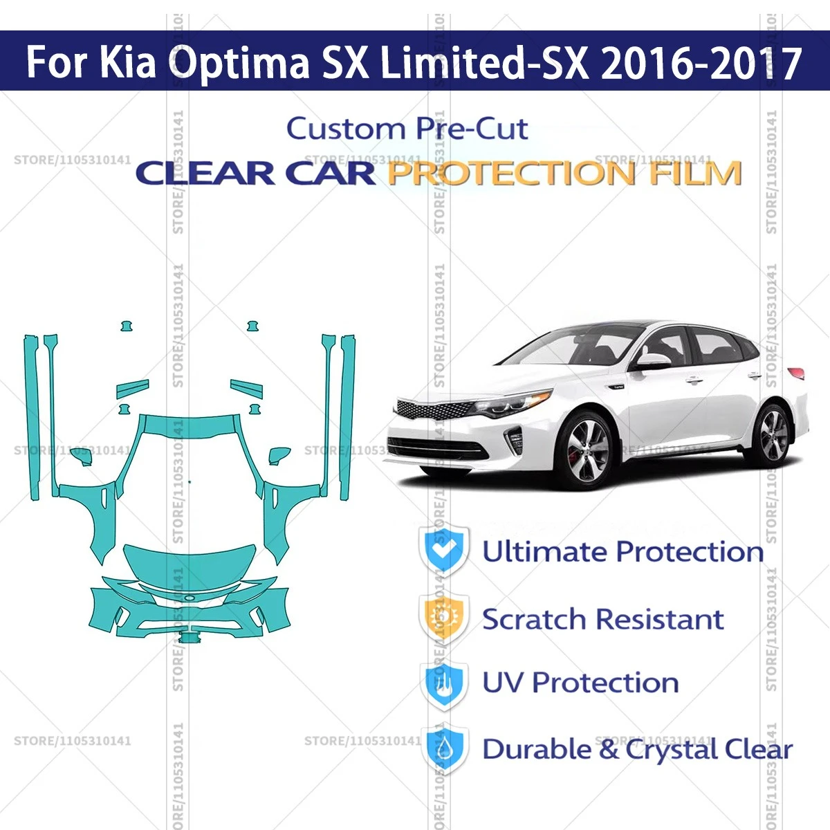 For Kia Optima SX Limited-SX 2016-2017 Pre-Cut Paint Protection Film PPF Transparent Car Film Automotive PPF Front Kit-Rockers