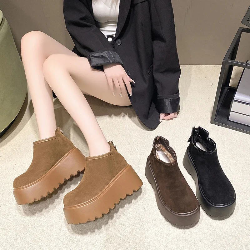 

Women Keep Warm Round Toe Ankle Boots High Quality Ladies Shoes Fashion Back Zip Solid Modern Platform Boots Zapatos De Mujer