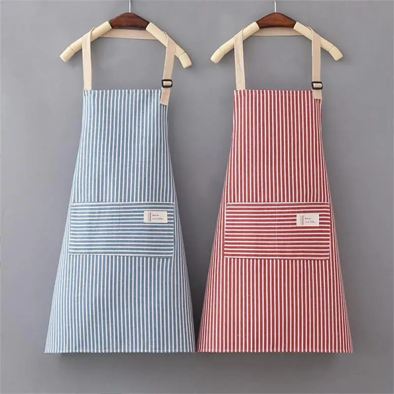 Kitchen Cooking Apron Cotton Linen Stripe Printed Anti-oil Sleeveless Aprons For Men Women Cooking Baking Waist Apron Household