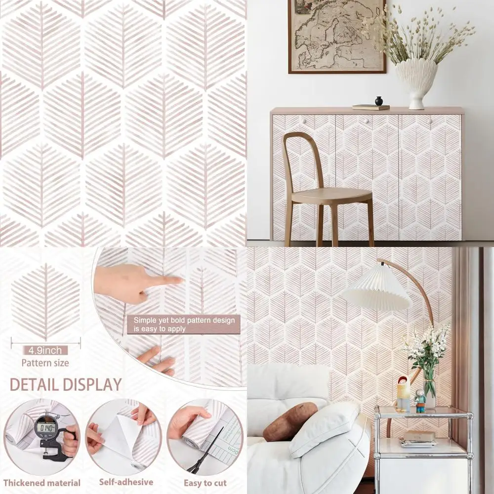 ورق جدران ذاتي اللصق قابل للإزالة على طراز بوهو لغرفة النوم والحمام، تصميم وردي حديث، طويل 787 × 17.3 واسع