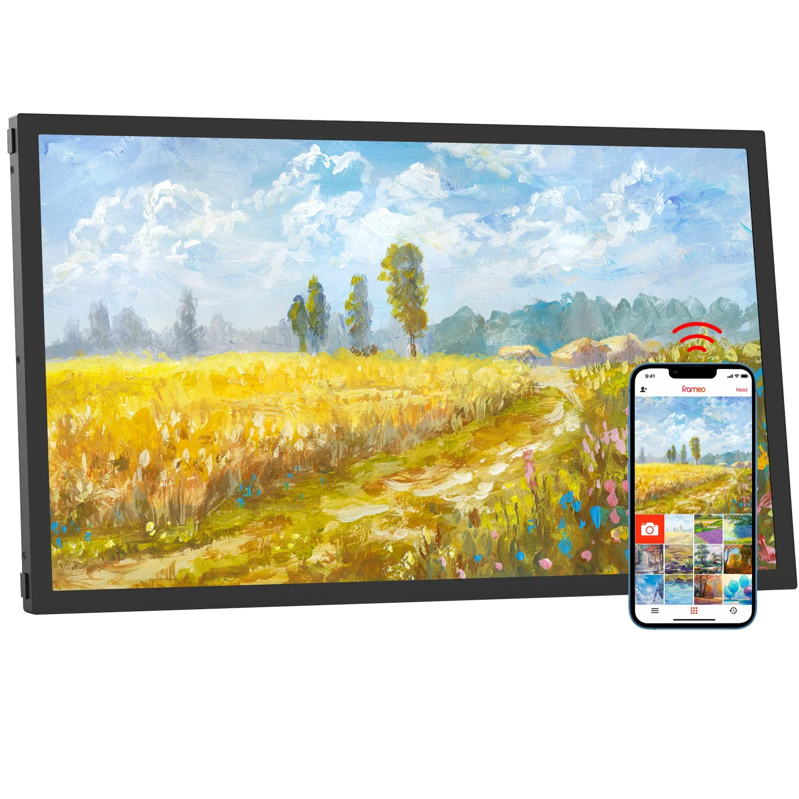대량 재고 21.5인치 FRAMEO NO 1 공장 디지털 아트 프레임 디스플레이용 1920*1080 고해상도 와이파이 디지털 사진 액자