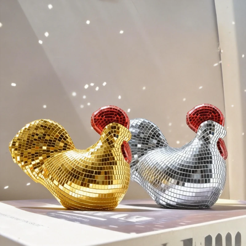 

Creative Mirror Chicken Sculptures Statue Disco Ball RoosterShape Home Decor Ornaments Party Supplies Birthday Decorations